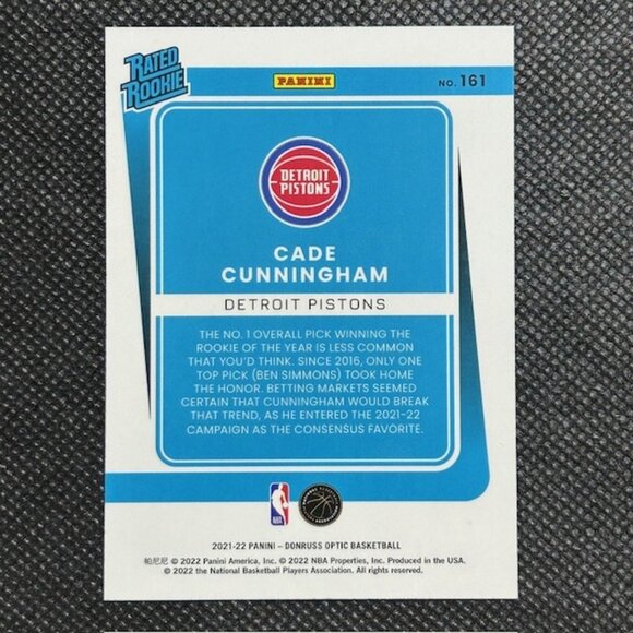 2021-22 Panini Donruss Optic - Rated Rookie #161 Cade Cunningham RC Pistons - Picture 2 of 2